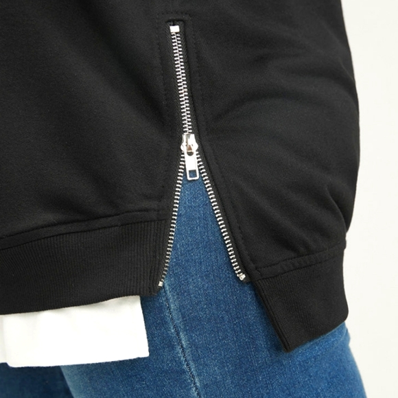 Solid Contrast Zipper Side Lantern Sleeve Sweatshirt - Picture 3 of 5